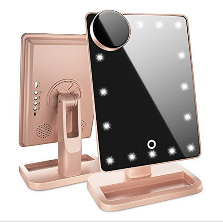 3-in-1 Multifunktionaler Make-Up Spiegel mit Touchscreen, 20 LED Leuchten, Bluetooth Lautsprecher 10-facher Vergrößerung