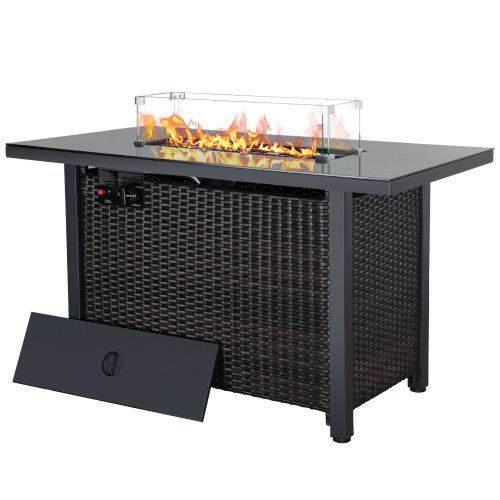 Rattan-Propan-Feuerstellentisch für den Außenbereich mit Deckel