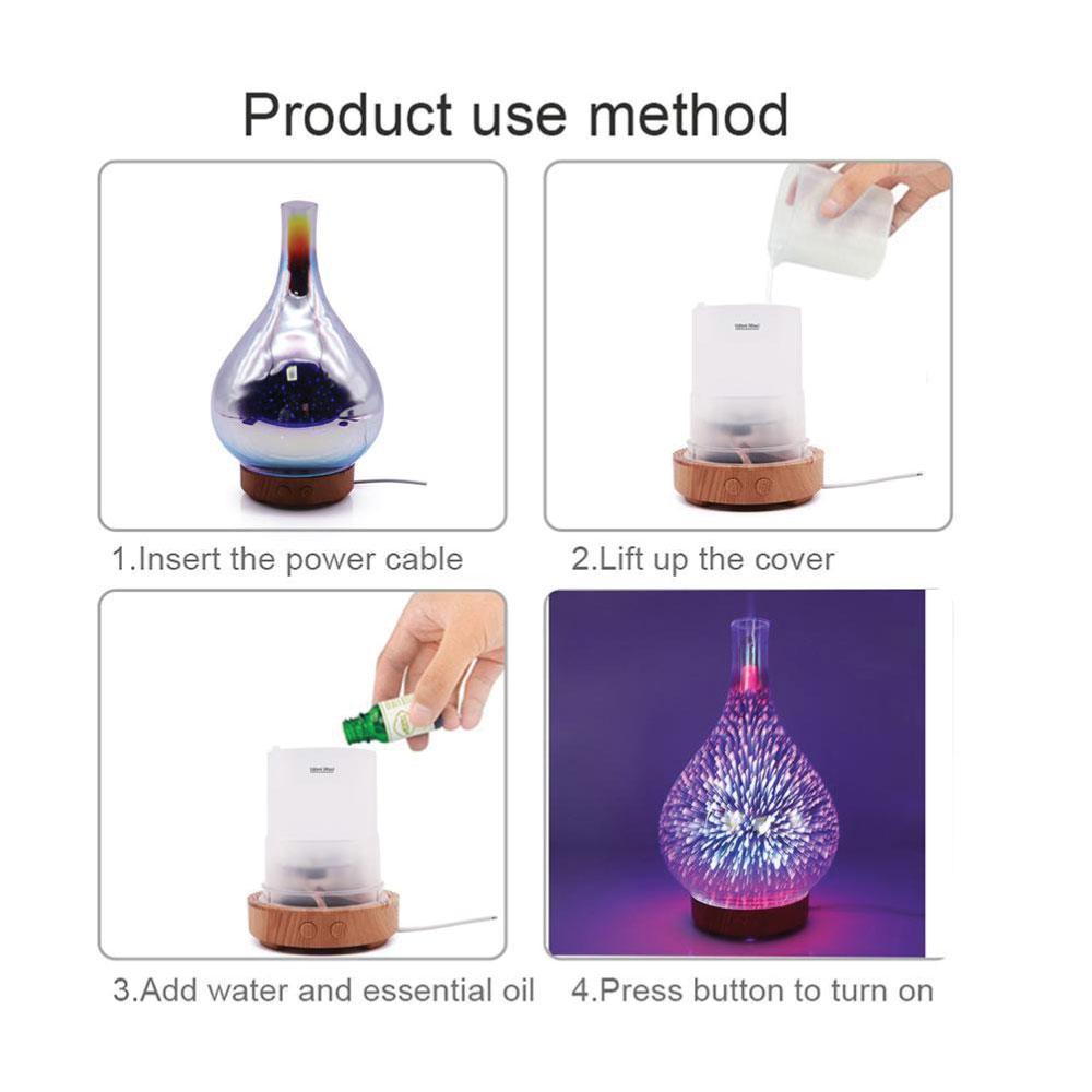 3D-Glas-Aroma-Diffuser mit Spiegeleffekt und Feuerwerksmuster